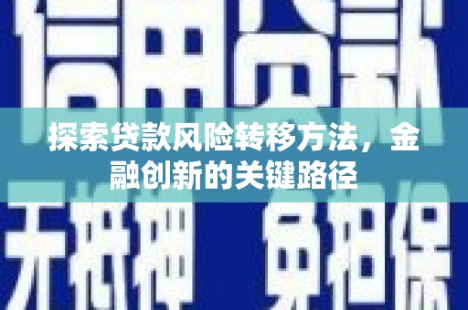 枝江探索贷款风险转移方法，金融创新的关键路径